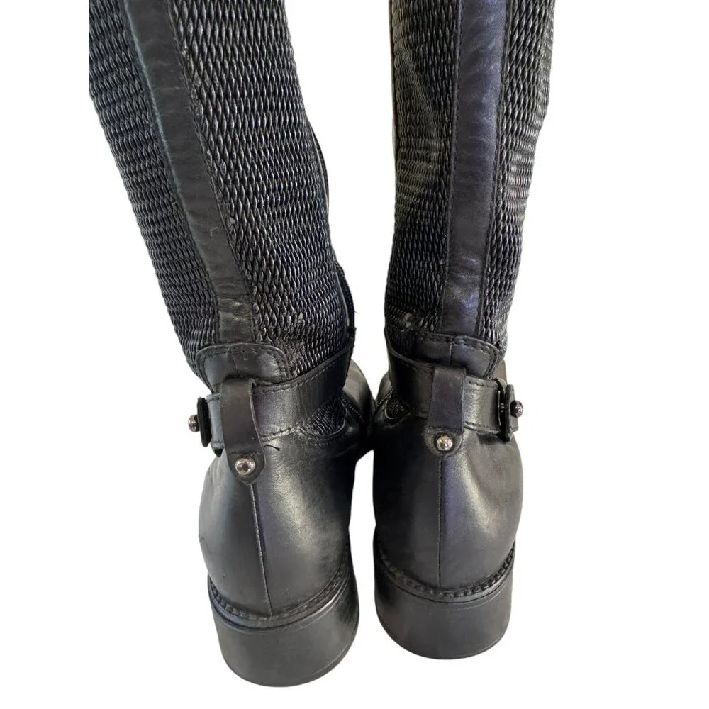 Aquatalia Women’s Black Leather and Stretch Fabric Knee high Boots – Size 8.5‎